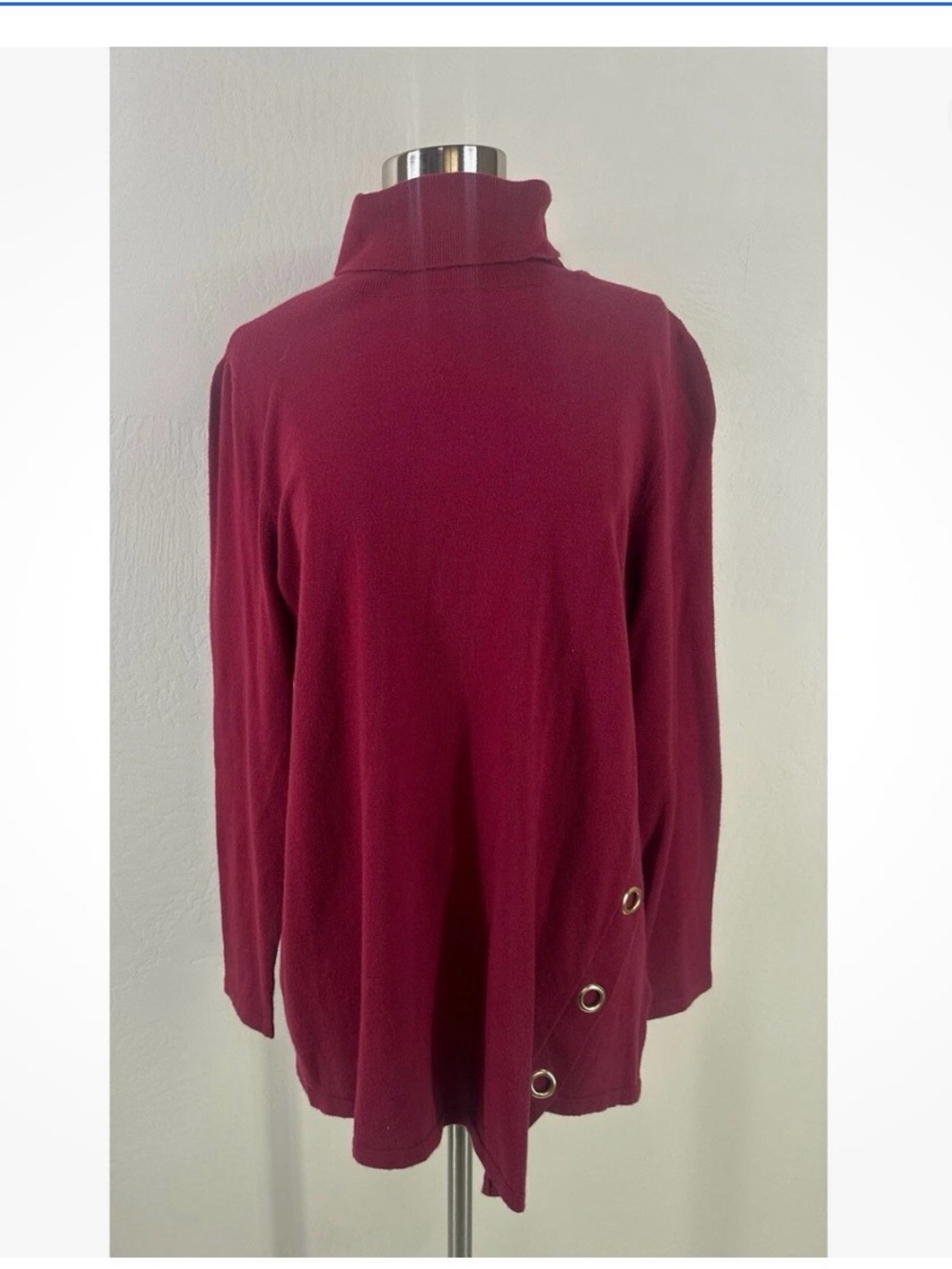 Soft Surroundings Burgundy Cowl Neck Sweater with Grommet Details